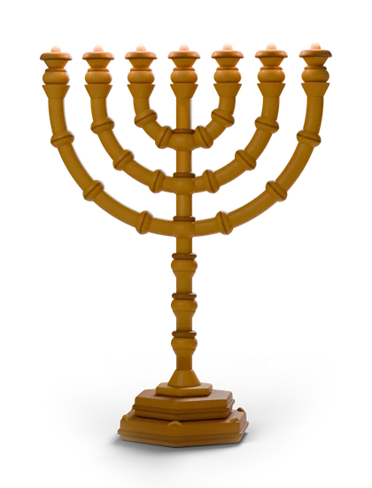 מנורת המקדש בעיבוד חימר, נרותיה דולקים
